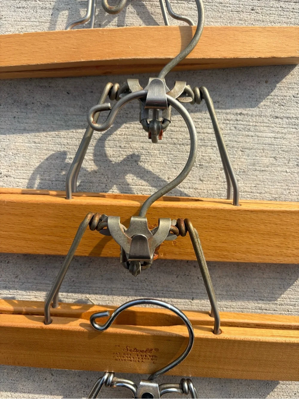 Lot of 4 misc. vintage wooden pant hangers